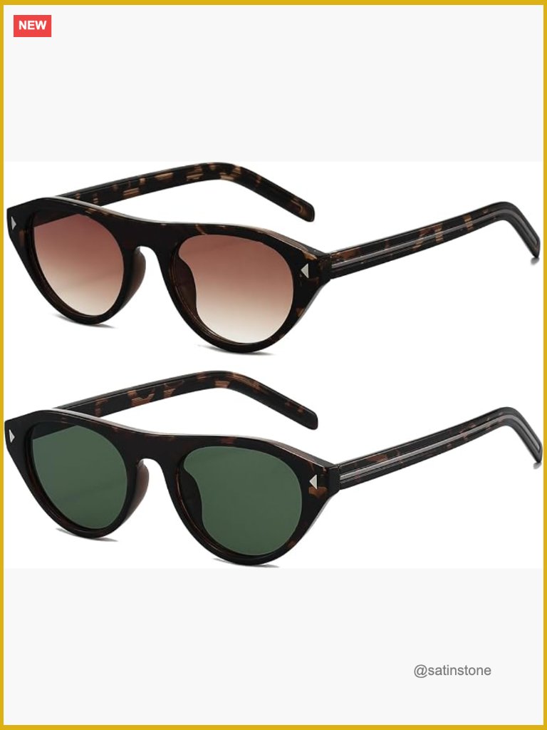 Retro Oval Cat Eye Sunglasses Flat Top Narrow Shades Uv400 Protection